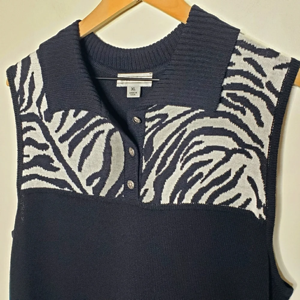 St. John Sport Dress Extra Large Knit Sleeveless Black White Zebra Collared Wool - Picture 2 of 15